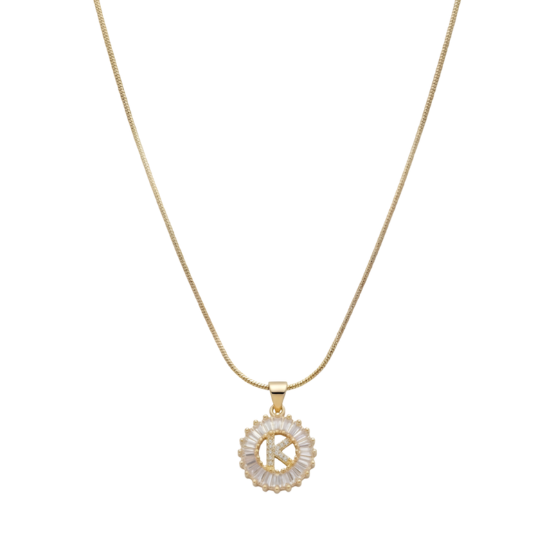 Initial Round Zirconia Hollow Letters Necklace - 18k Gold Plated K