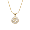 Initial Round Zirconia Hollow Letters Necklace - 18k Gold Plated