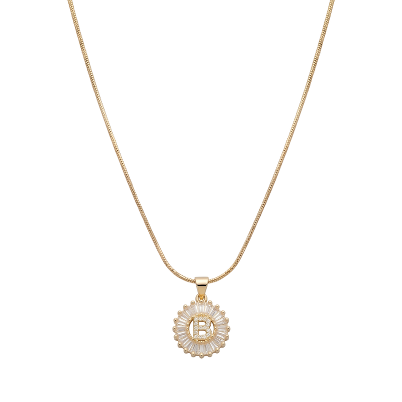 Initial Round Zirconia Hollow Letters Necklace - 18k Gold Plated R