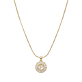 Initial Round Zirconia Hollow Letters Necklace - 18k Gold Plated