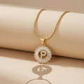 Initial Round Zirconia Hollow Letters Necklace - 18k Gold Plated