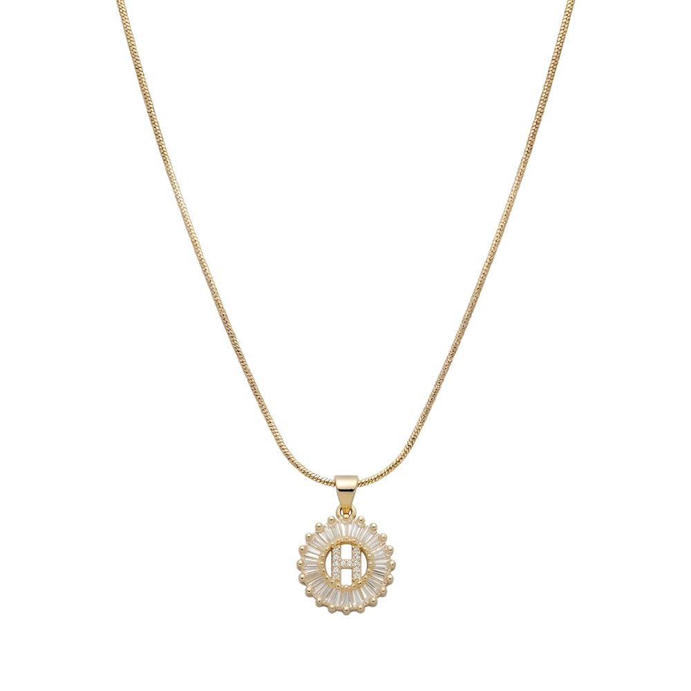 Initial Round Zirconia Hollow Letters Necklace - 18k Gold Plated