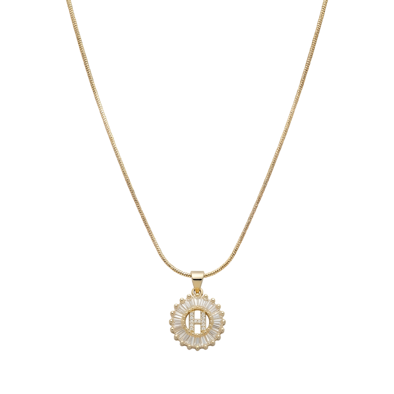 Initial Round Zirconia Hollow Letters Necklace - 18k Gold Plated H
