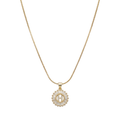 Initial Round Zirconia Hollow Letters Necklace - 18k Gold Plated