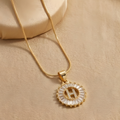 Initial Round Zirconia Hollow Letters Necklace - 18k Gold Plated
