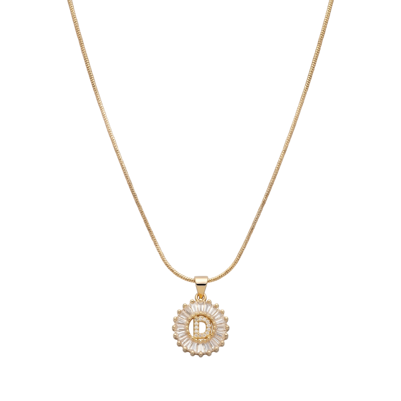 Initial Round Zirconia Hollow Letters Necklace - 18k Gold Plated D