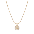 Initial Round Zirconia Hollow Letters Necklace - 18k Gold Plated