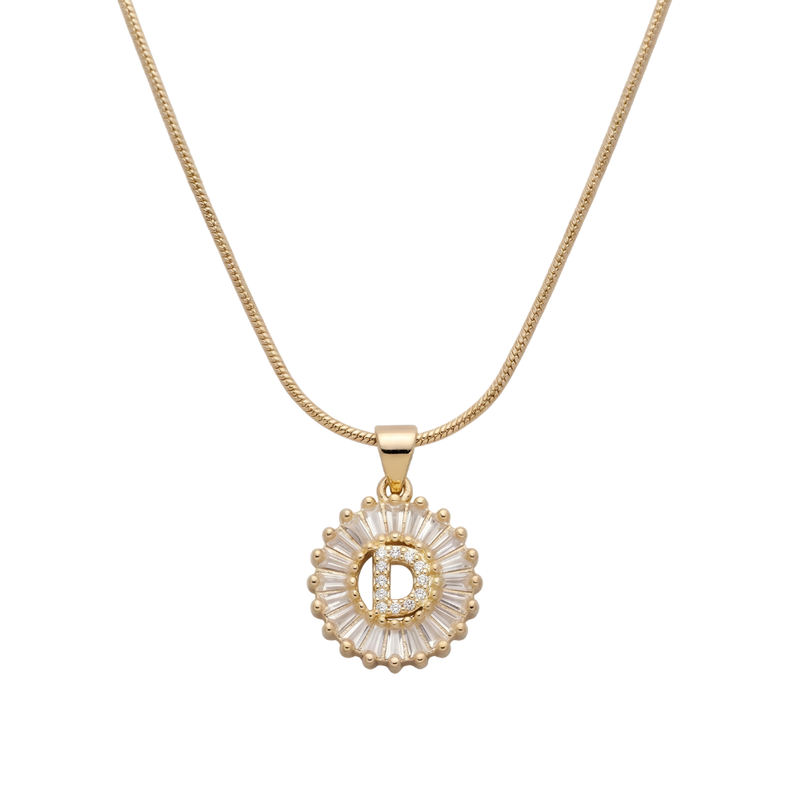 Initial Round Zirconia Hollow Letters Necklace - 18k Gold Plated