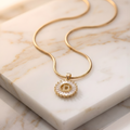 Initial Round Zirconia Hollow Letters Necklace - 18k Gold Plated