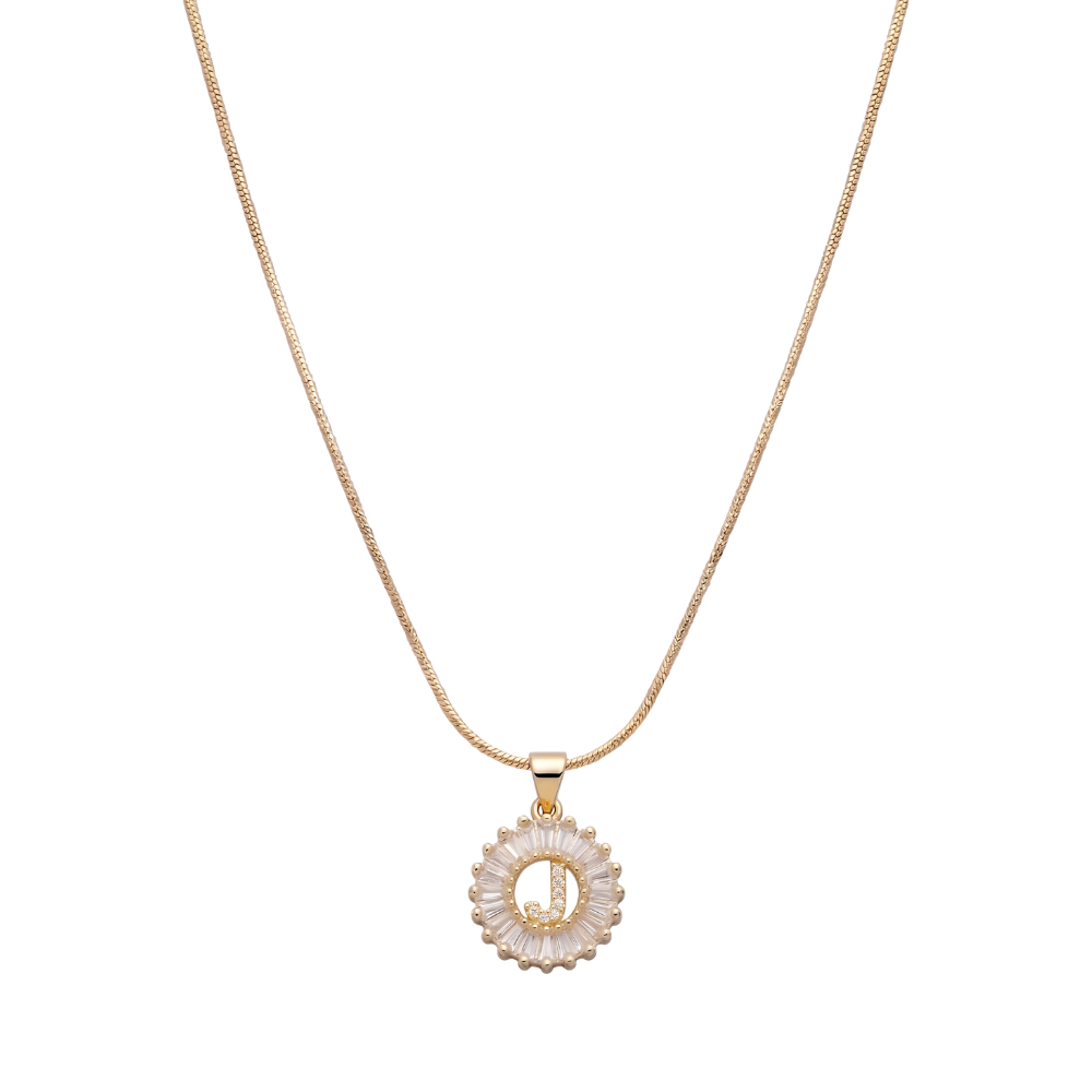 Initial Round Zirconia Hollow Letters Necklace - 18k Gold Plated