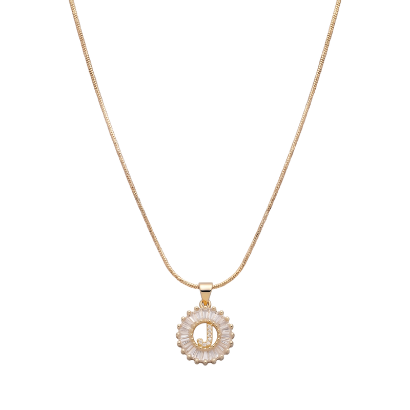 Initial Round Zirconia Hollow Letters Necklace - 18k Gold Plated J