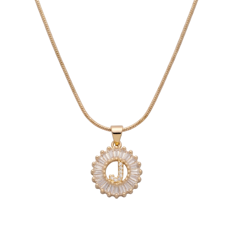 Initial Round Zirconia Hollow Letters Necklace - 18k Gold Plated