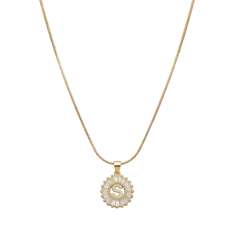 Initial Round Zirconia Hollow Letters Necklace - 18k Gold Plated