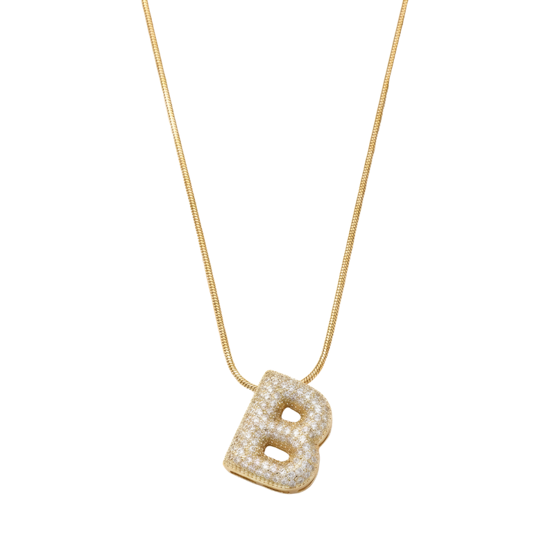 Pave initial necklace - 18k gold plated B