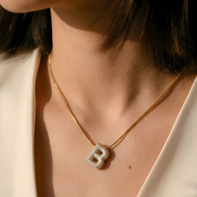 Pave initial necklace - 18k gold plated