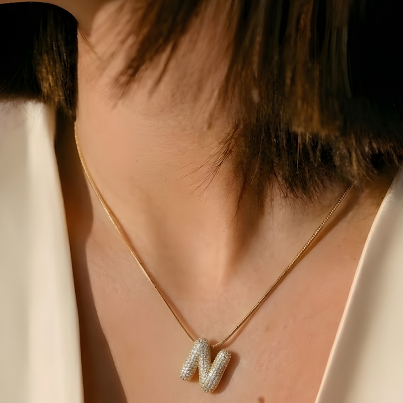 Pave initial necklace - 18k gold plated