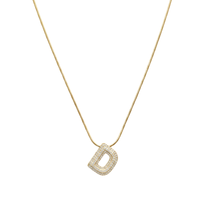 Pave initial necklace - 18k gold plated D