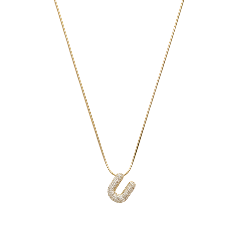 Pave initial necklace - 18k gold plated U
