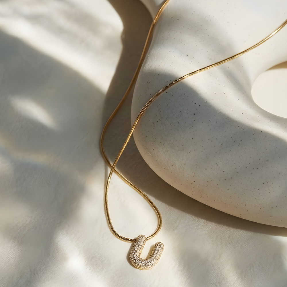 Pave initial necklace - 18k gold plated