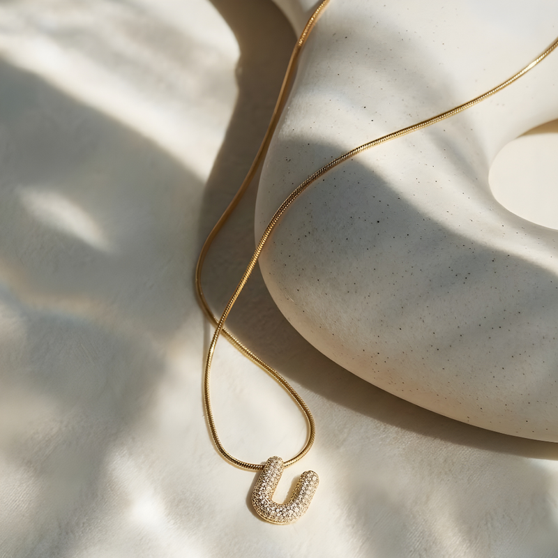 Pave initial necklace - 18k gold plated