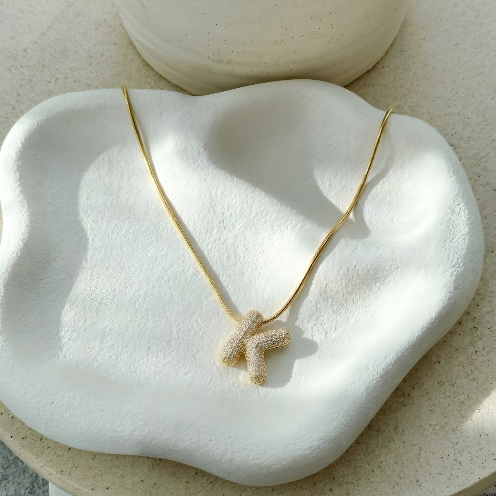 Pave initial necklace - 18k gold plated