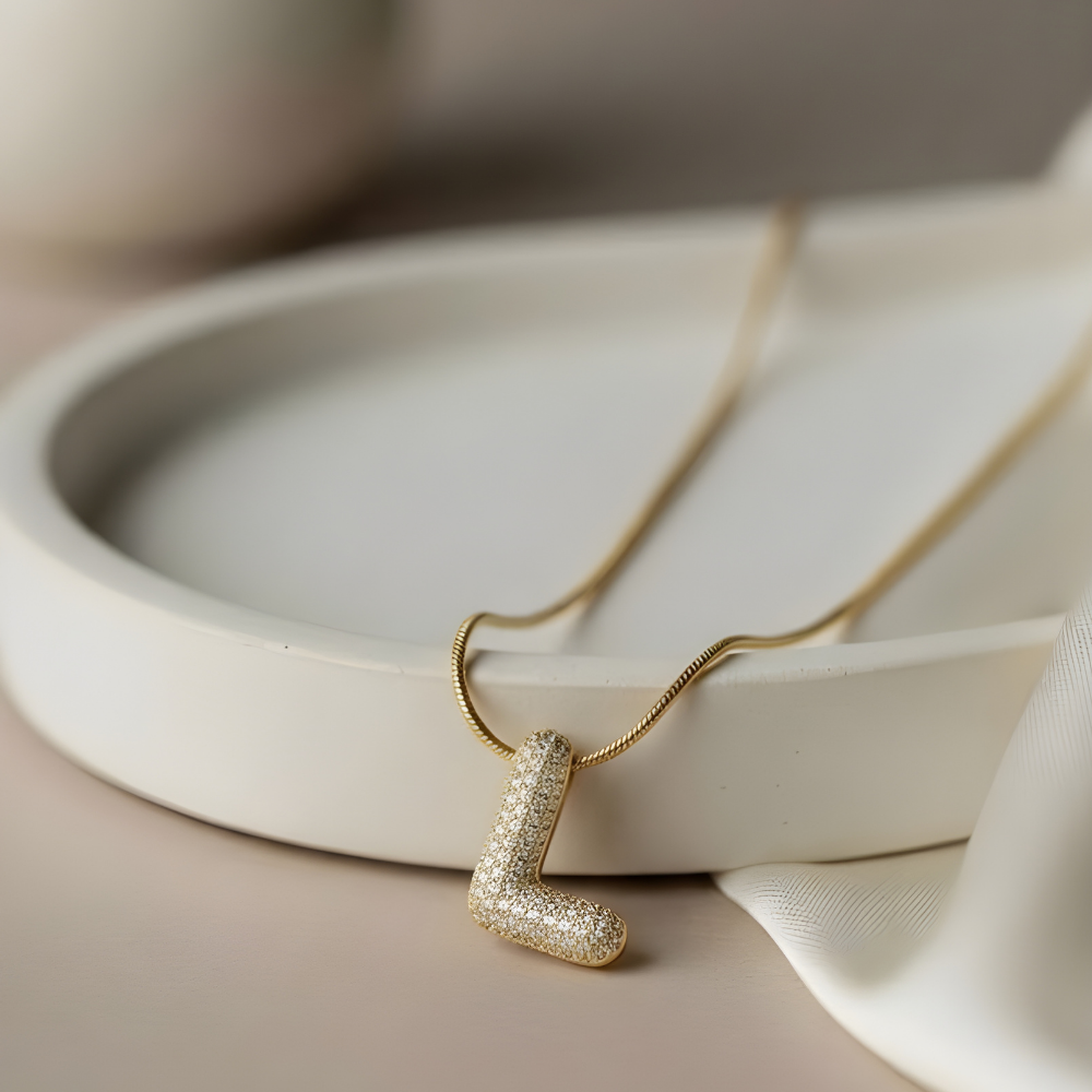 Pave initial necklace - 18k gold plated