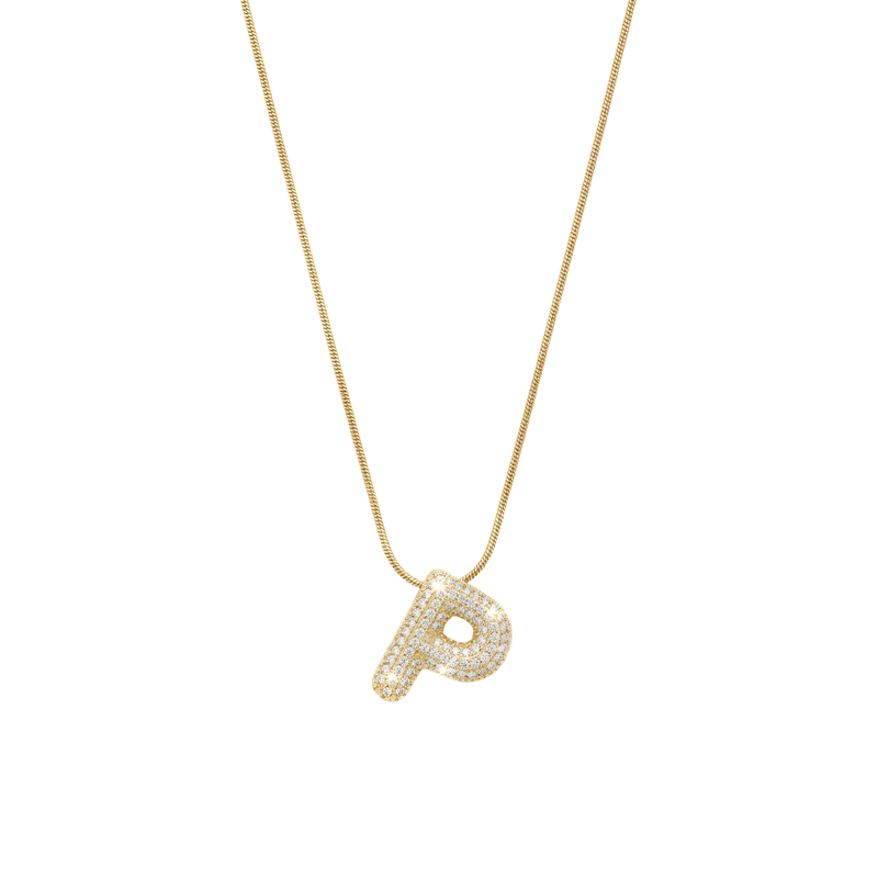 Pave initial necklace - 18k gold plated P