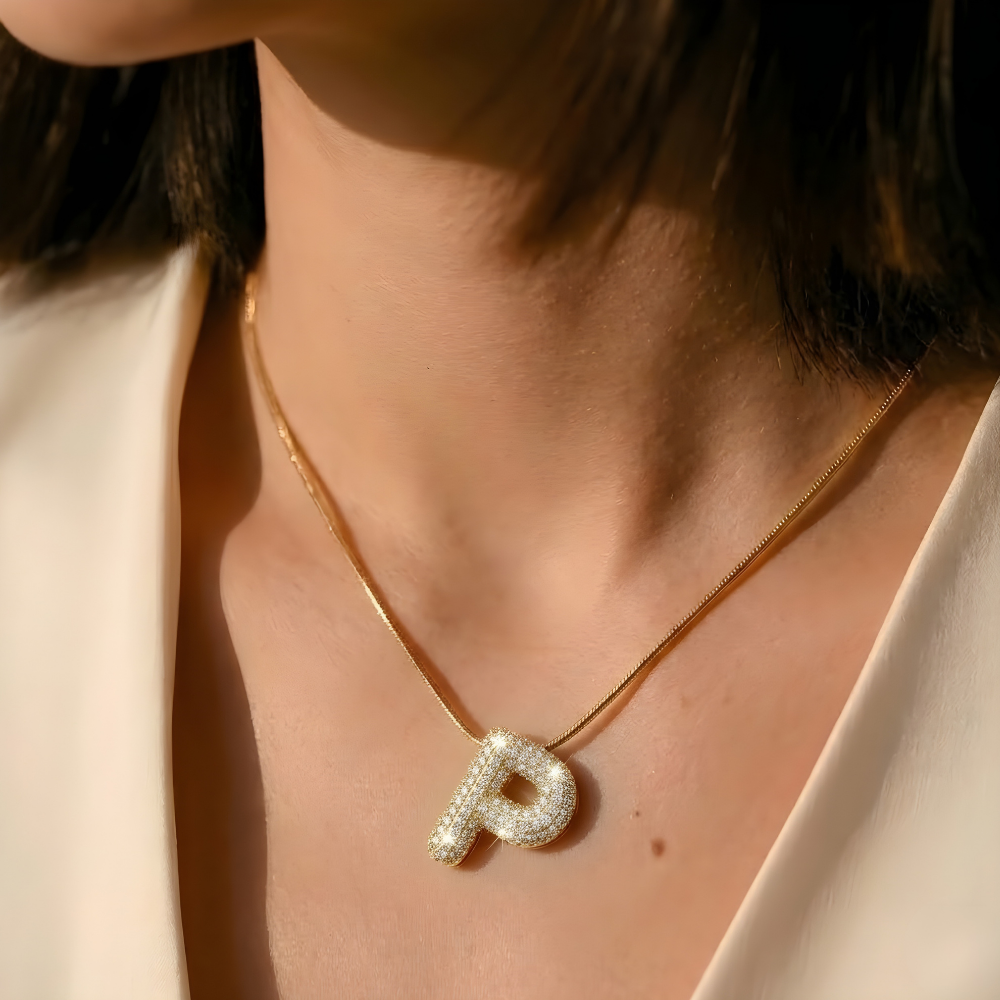 Pave initial necklace - 18k gold plated