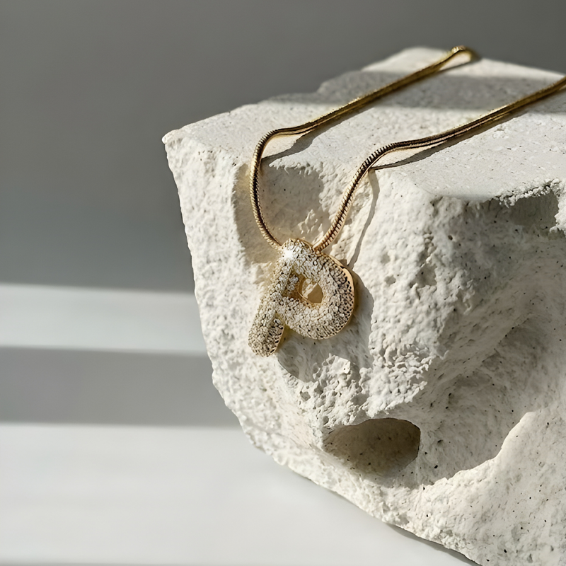 Pave initial necklace - 18k gold plated