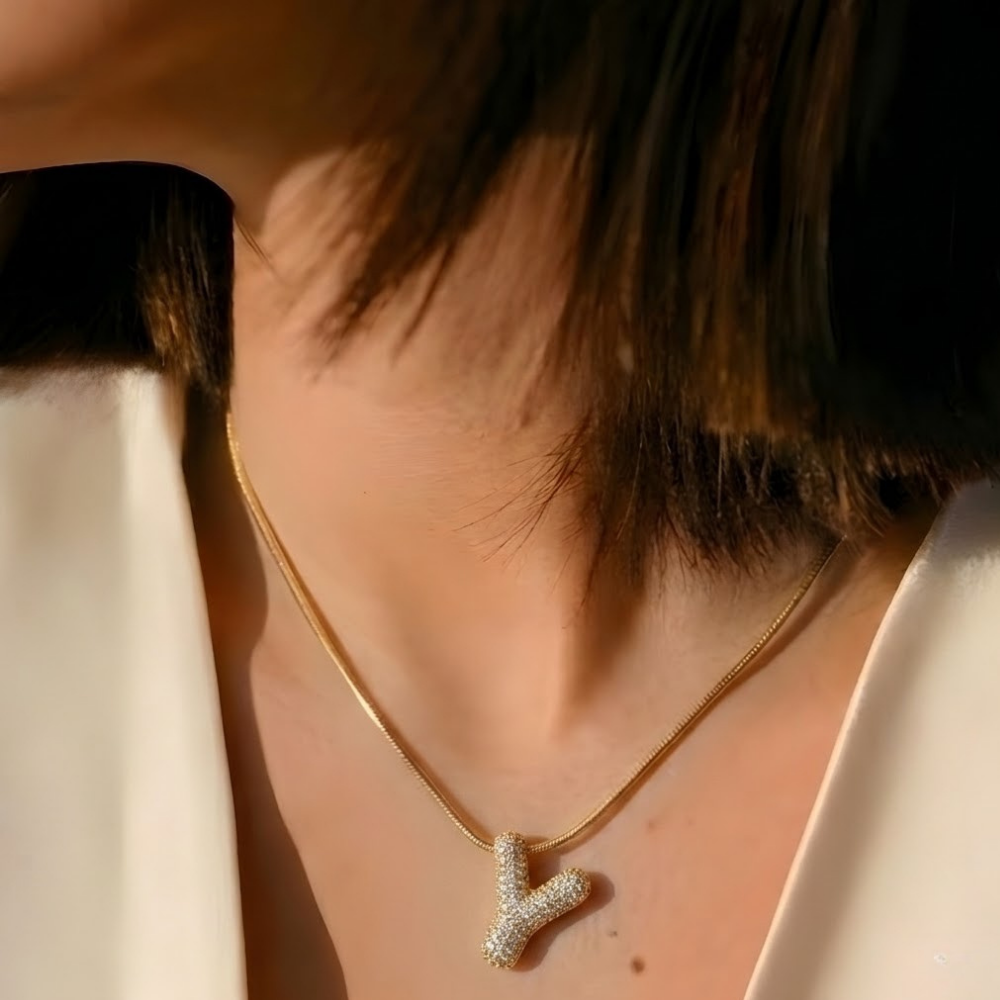 Pave initial necklace - 18k gold plated