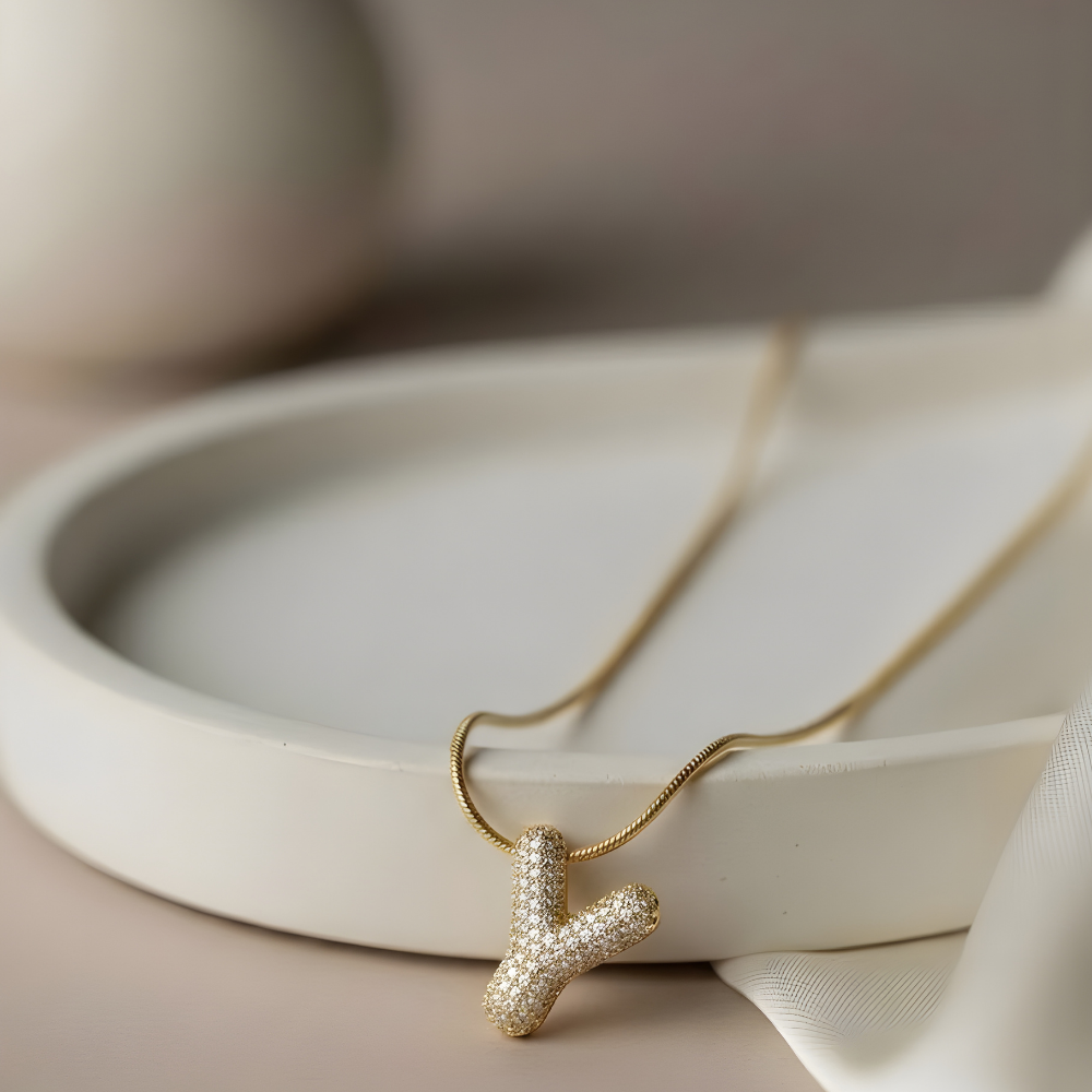 Pave initial necklace - 18k gold plated