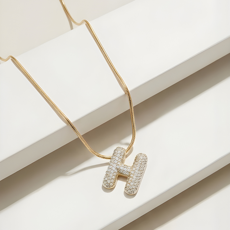 Pave initial necklace - 18k gold plated