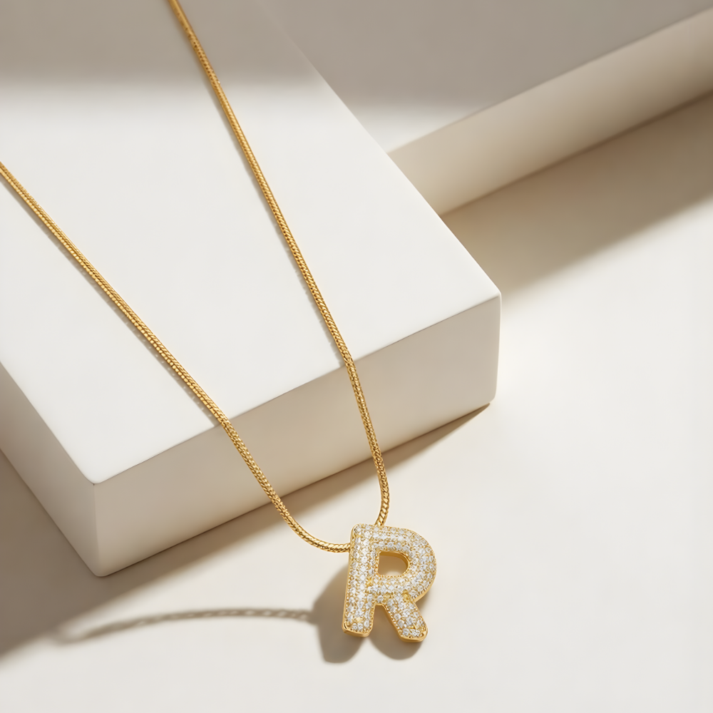 Pave initial necklace - 18k gold plated