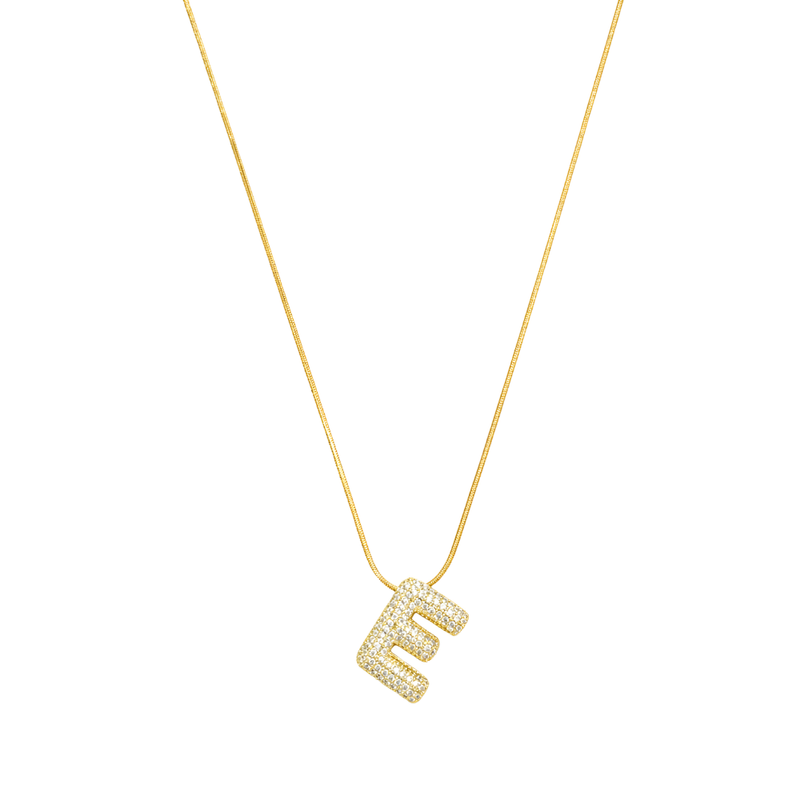 Pave initial necklace - 18k gold plated E