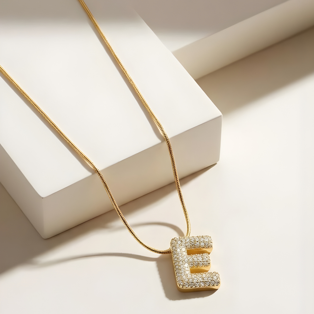 Pave initial necklace - 18k gold plated