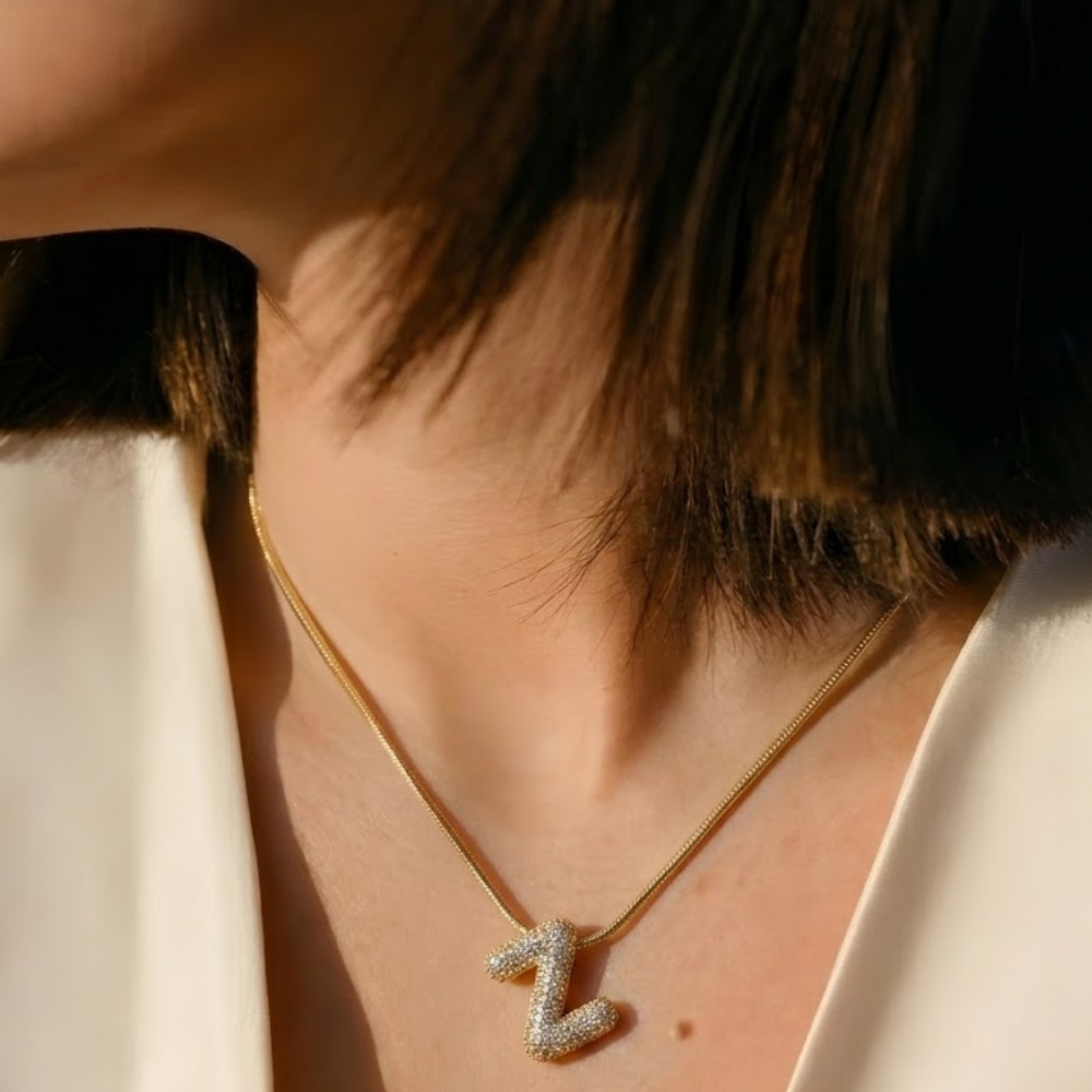 Pave initial necklace - 18k gold plated
