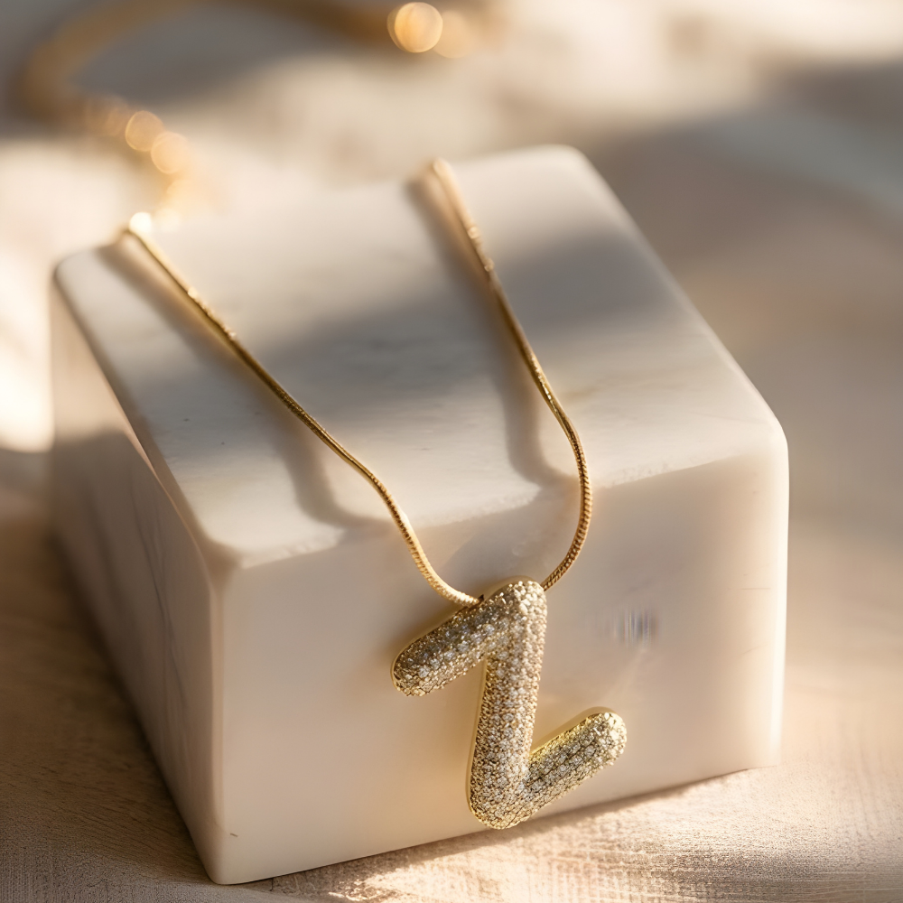 Pave initial necklace - 18k gold plated