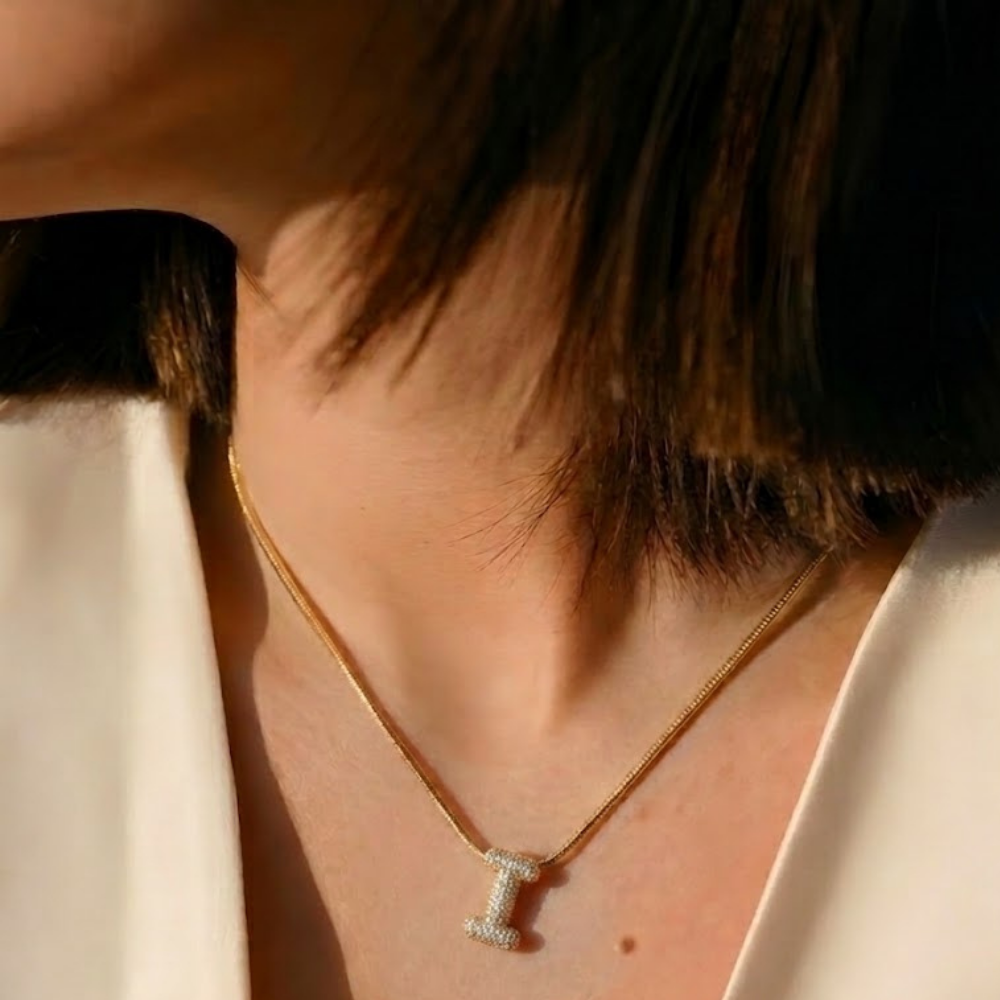 Pave initial necklace - 18k gold plated