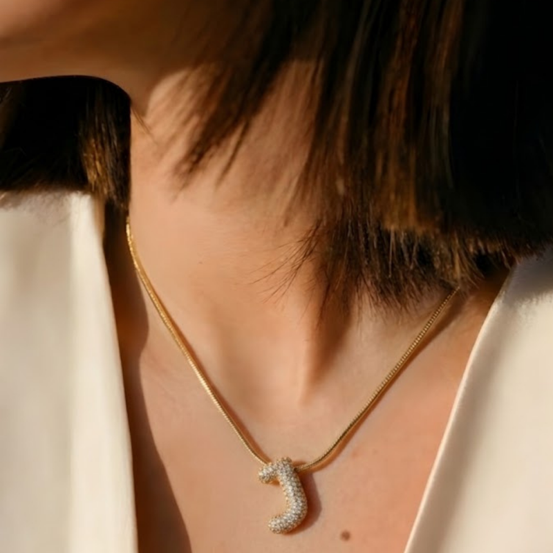 Pave initial necklace - 18k gold plated