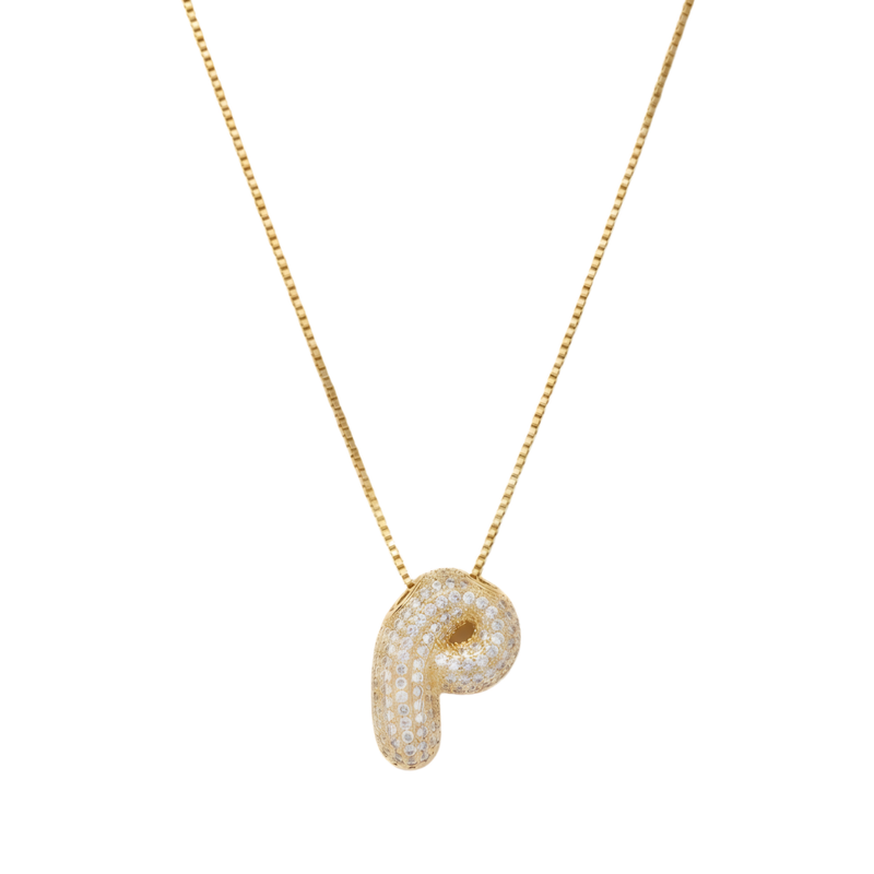 Bubble pave initial necklace - 18k gold plated P