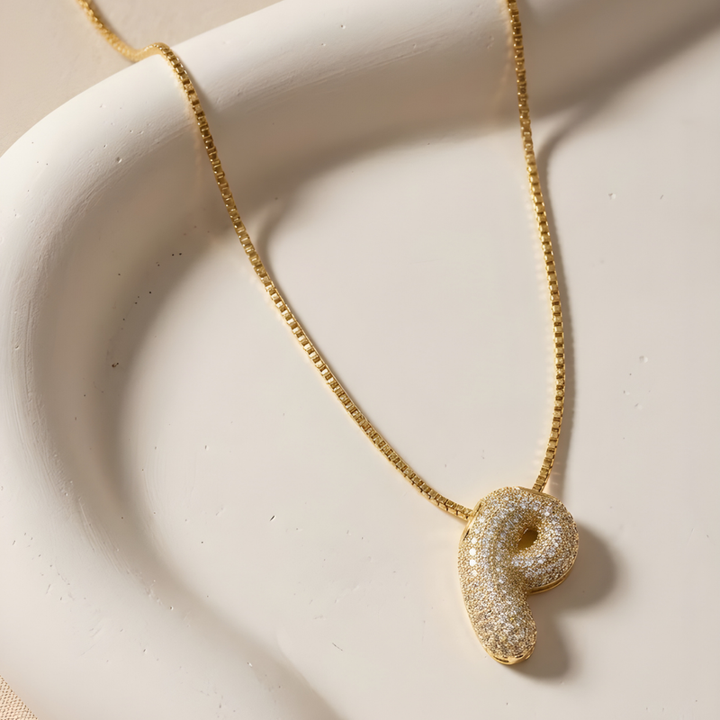 Bubble pave initial necklace - 18k gold plated