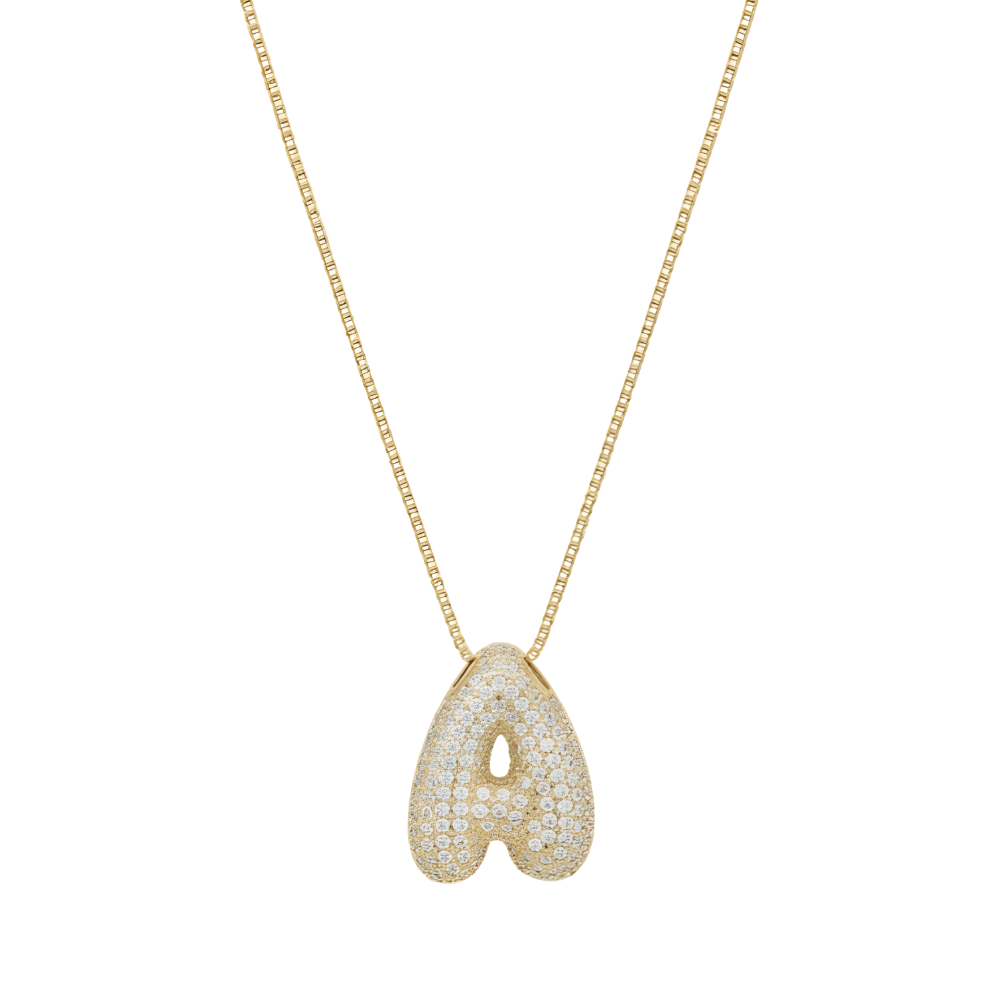 Bubble pave initial necklace - 18k gold plated
