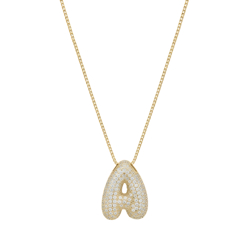 Bubble pave initial necklace - 18k gold plated A
