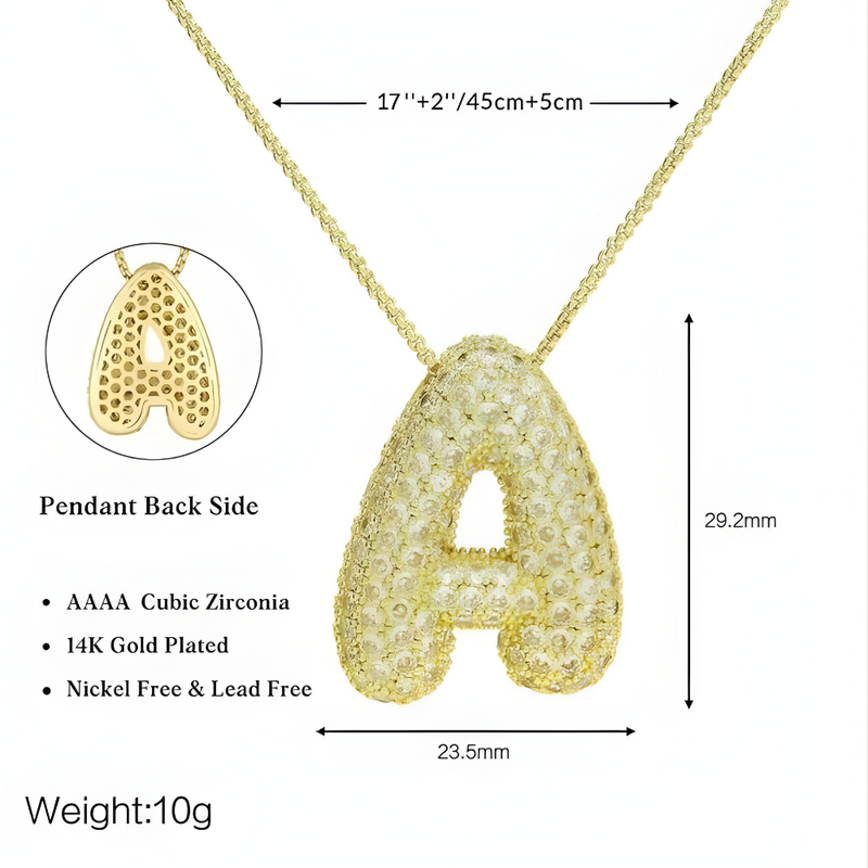 Bubble pave initial necklace - 18k gold plated