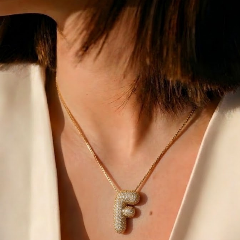 Bubble pave initial necklace - 18k gold plated