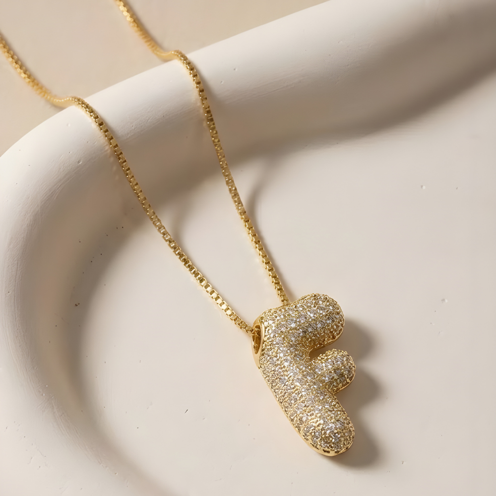 Bubble pave initial necklace - 18k gold plated