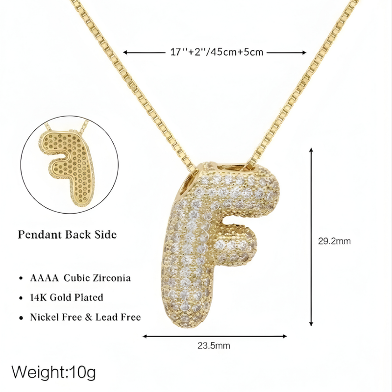 Bubble pave initial necklace - 18k gold plated
