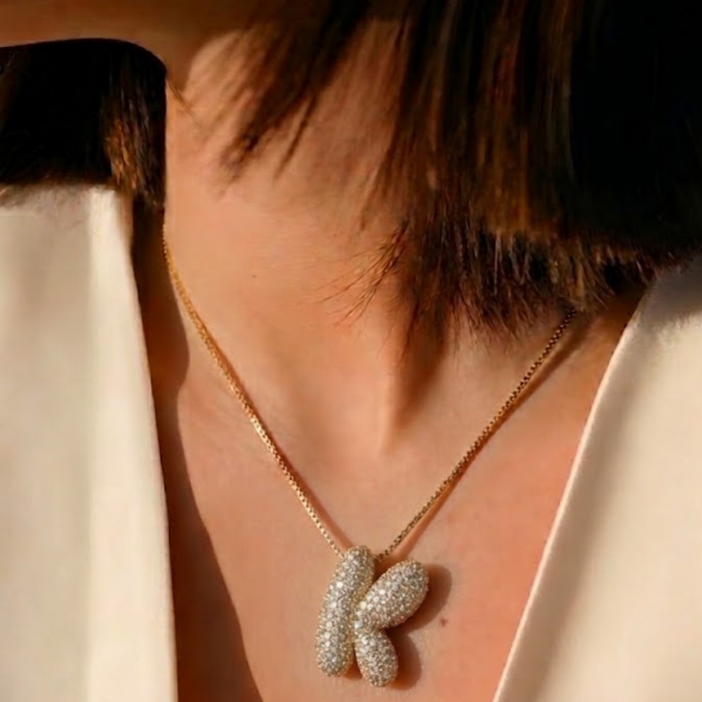 Bubble pave initial necklace - 18k gold plated