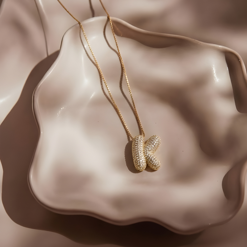 Bubble pave initial necklace - 18k gold plated
