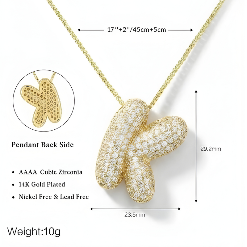 Bubble pave initial necklace - 18k gold plated